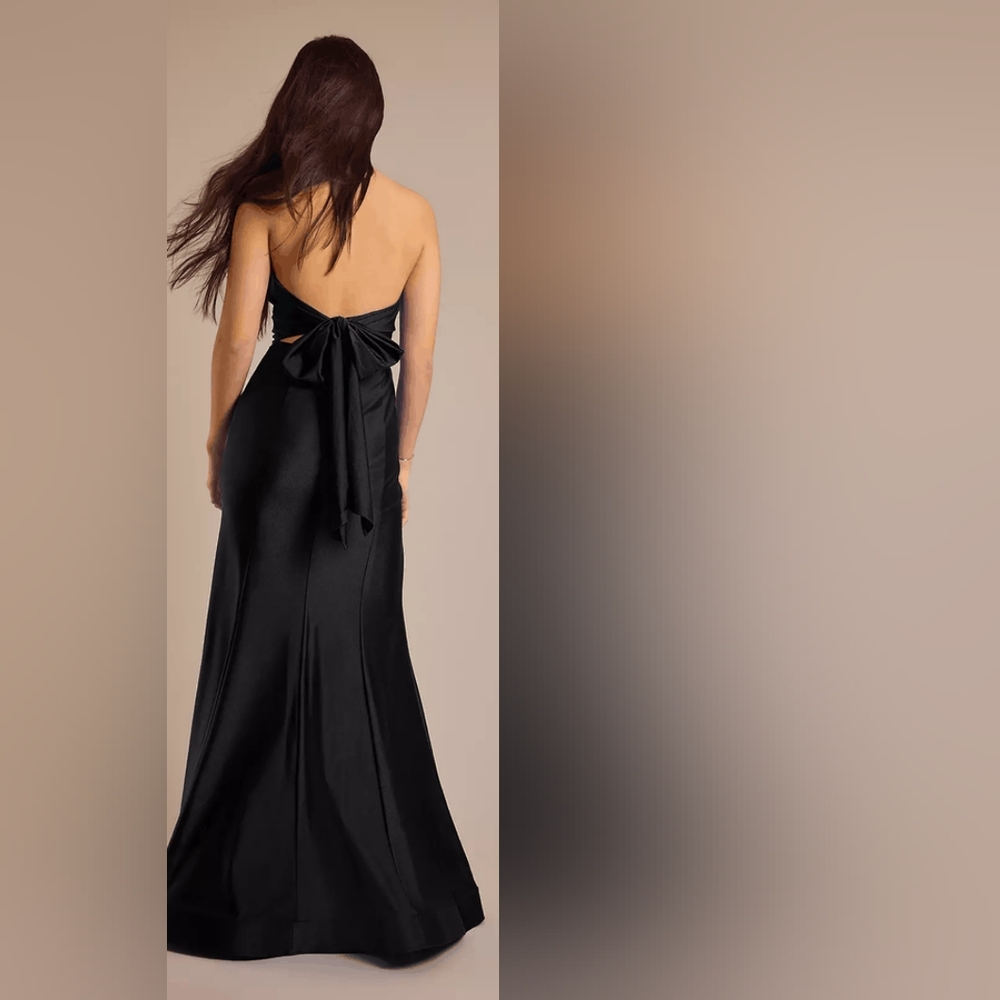 Jules and Cleo black stretch satin tie back halter mermaid dress - Picture 2 of 3